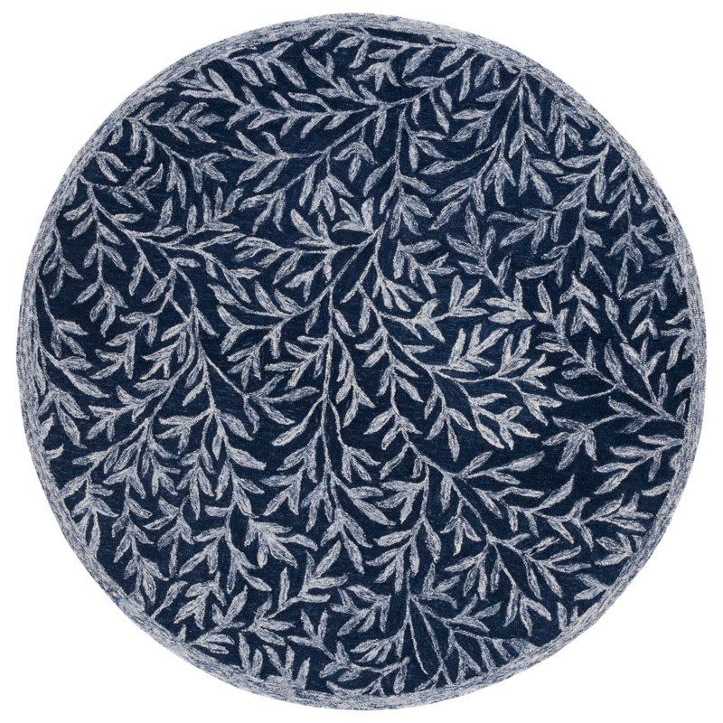 Tapis bleu marine / ivoire touffeté à la main Alduina, Rond 6 pi