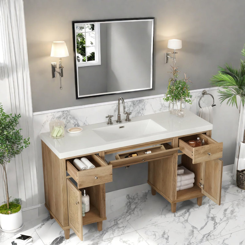 Meuble-lavabo moderne de 60 po avec lavabo en bois durable et finition bois