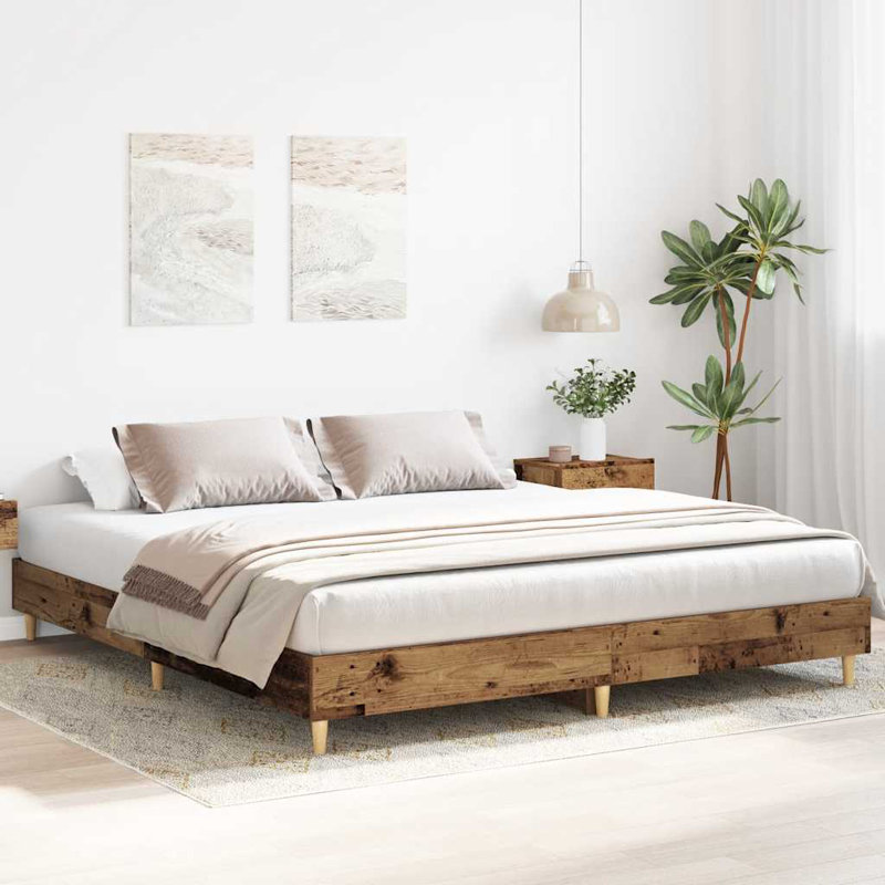 Bed Frame Without Mattress Engineered Wood, Old Wood, 183 x 203 cm