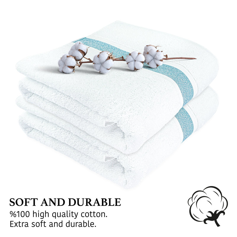 Plush Bath Towel, White/Blue, 2