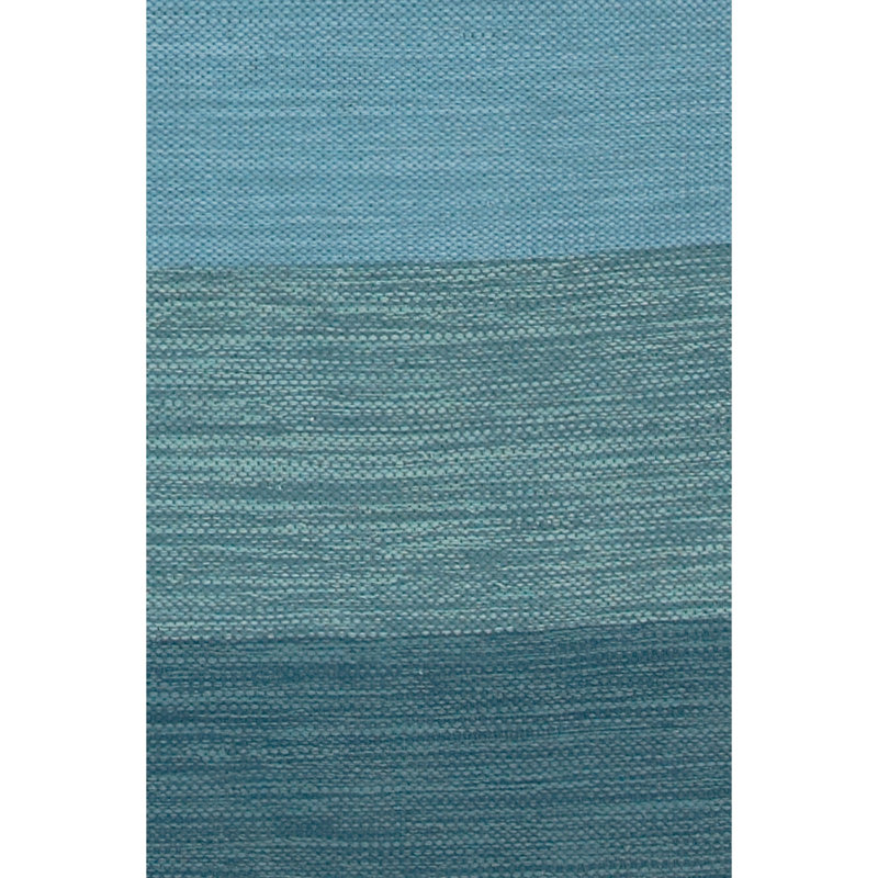 India Hand Loomed Cotton Striped Area Rug in Blue, Rectangle 5' x 7'6"