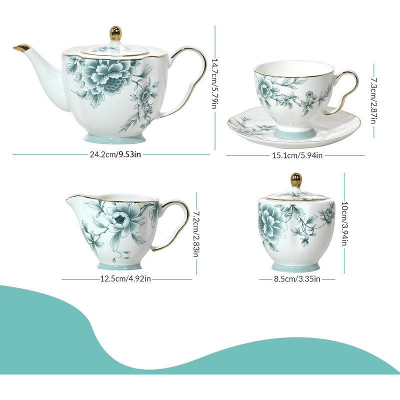 Service à thé en porcelaine bleue et blanche