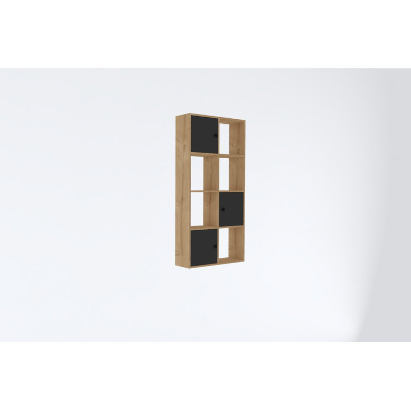 Élégante bibliothèque scandinave, saphir et anthracite, 30,6 po x 59,7 po x 8,7 po | 100% panneau de particules enduit de mélamine, épaisseur: 0,7 pouce | Conception murale, parfaite pour les solutions de décoration et de rangement modernes