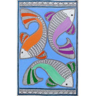 Trio de poissons | Acrylique sur papier | Par Abhilasha Raut