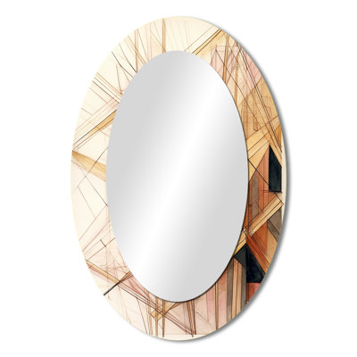 Minimalist Gold And Beige - Abstract Oval Decorative Mirror On Metal