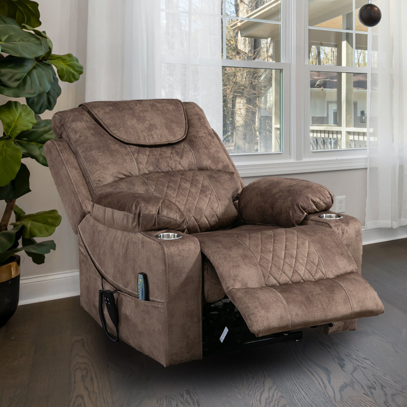 Carollynn Oversized Power Lift Chair for Elderly, Recliner with Heat & Massage,Cup Holders,Side Pockets, Light Brown
