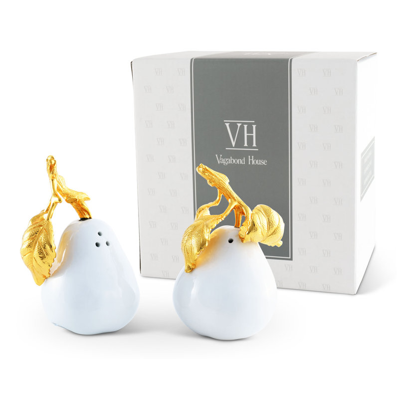Harvest Salt And Pepper Shaker Set, White/Gold
