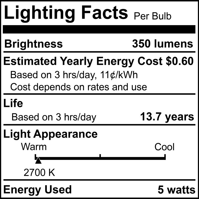 5 W (équivalent à 40 W), ampoule à DEL T9 à intensité variable, blanc chaud E26 / culot moyen (standard), 2700