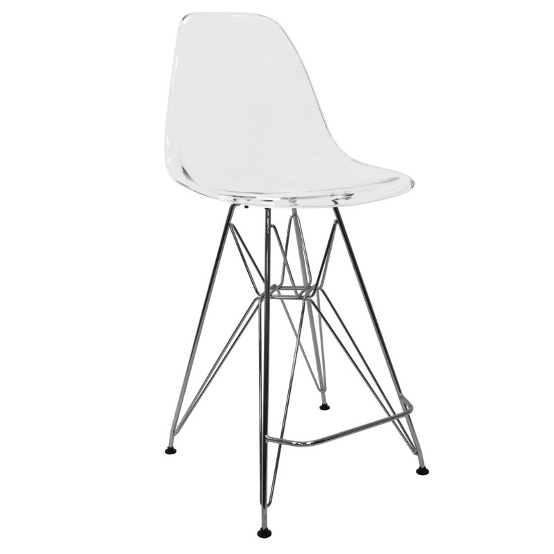 Tabouret de bar Juhani en acrylique moderne avec structure en acier chromé, tabouret fantôme sans dossier de 29,5 po de hauteur pour îlot de cuisine et table de pub, capacité de 300 lb robuste, siège en lucite transparent avec repose-pieds
