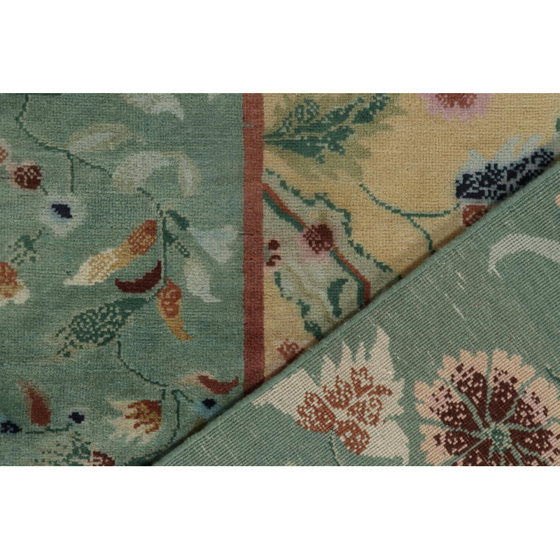 Rug & Kilim’S Chinese Art Deco Rug In Gold With Multicolor Floral Patterns, Rectangle 10' x 14'