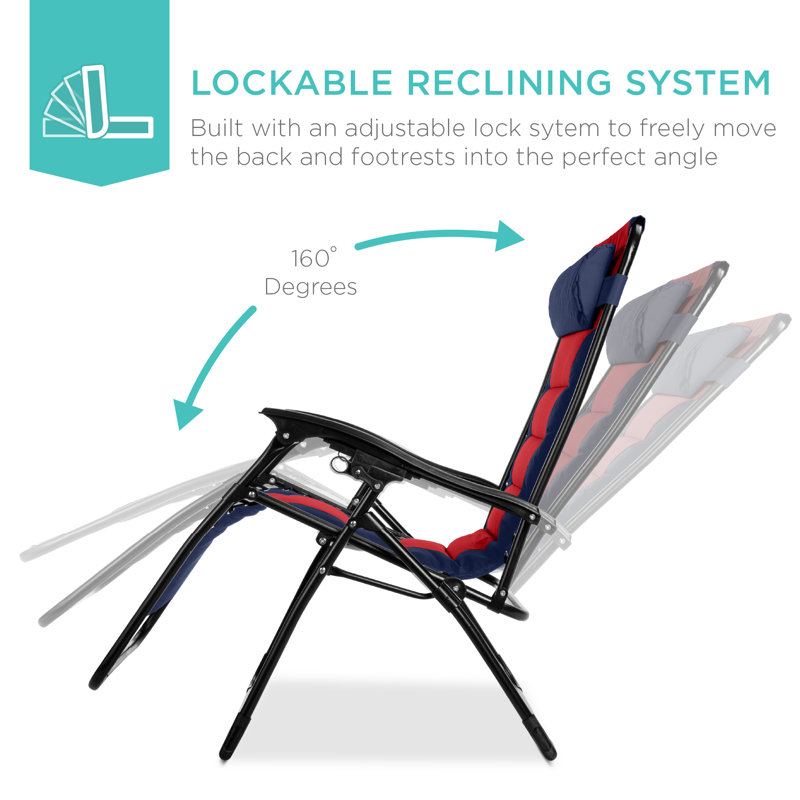 Fauteuil surdimensionné d'extérieur pliable avec plateau latéral Danny-James, Marine / Rouge
