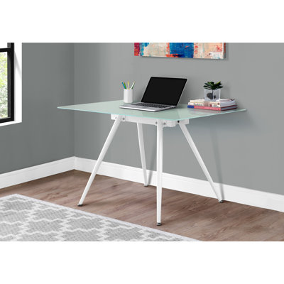 Table d'ordinateur de bureau à domicile de 122 cm (48 po) de long - Plateau en verre trempé et pieds en métal blanc, bureau de travail au design moderne avec support
