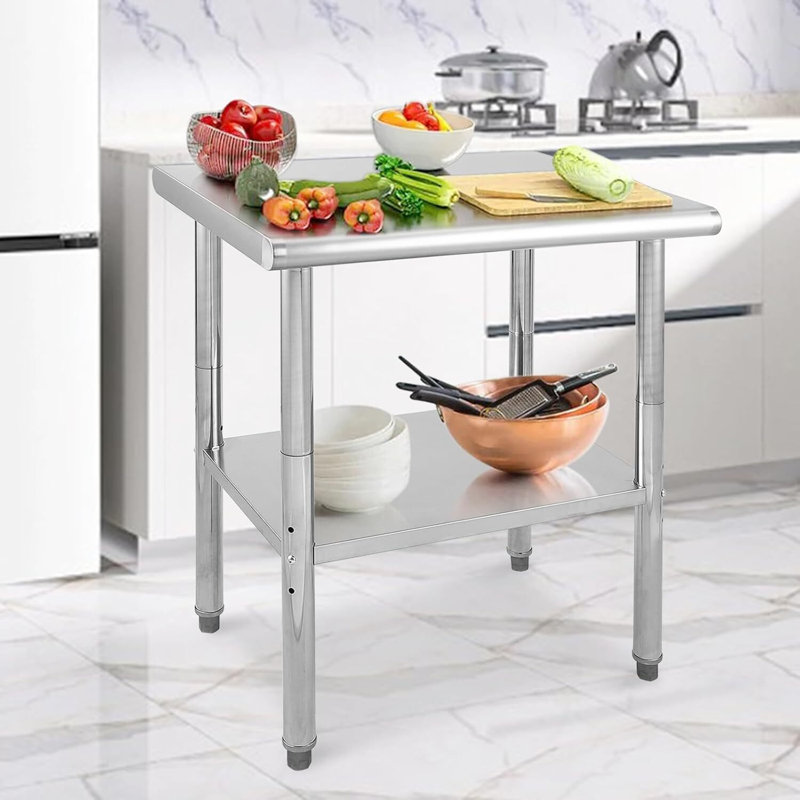 Table en acier inoxydable, avec tablette inférieure réglable