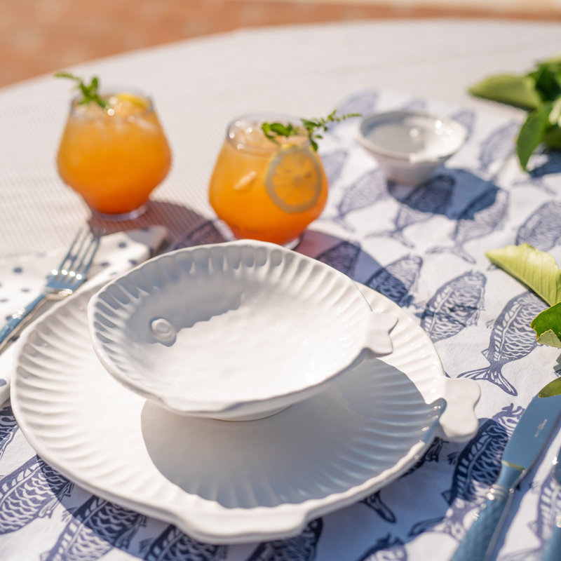 Pesce Serena Handmade Stoneware Dinner Plate, White