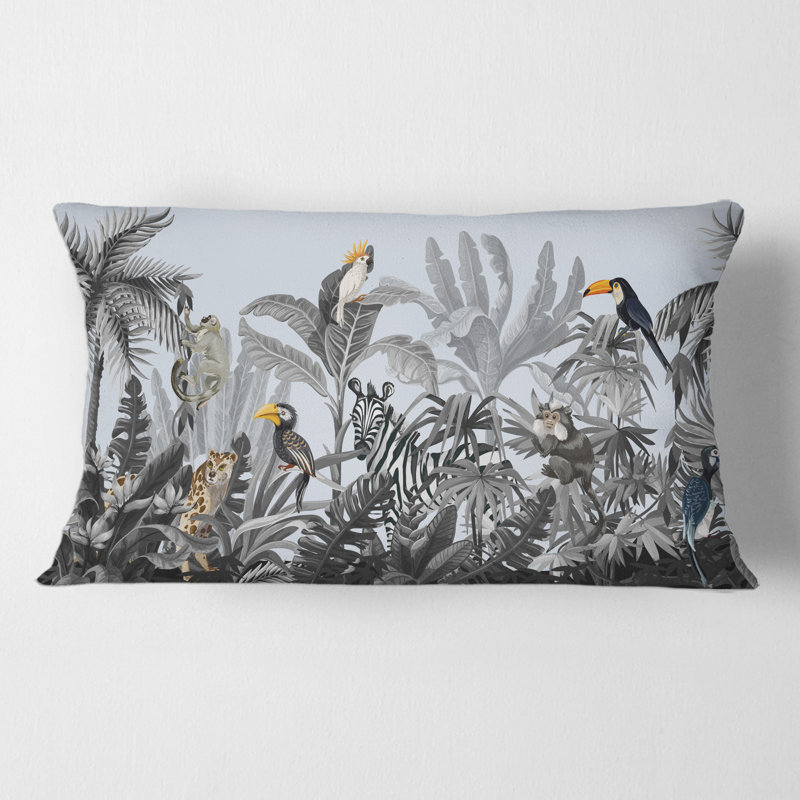 Coussin Rectangle, chinoiserie avec oiseaux et pivoines