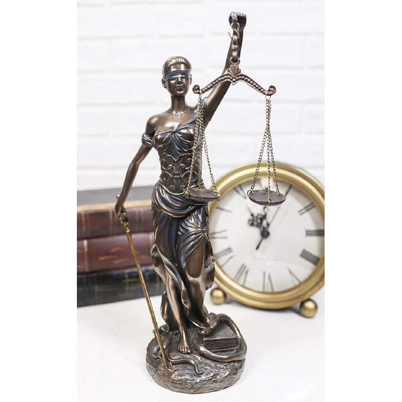 Statue de la déesse de la justice antique grecque de la Trinité Trinx avec une épée et des échelles de jugements décoratives Figurine en résine bronzée Home Office Decor (moyenne 12 po de hauteur)