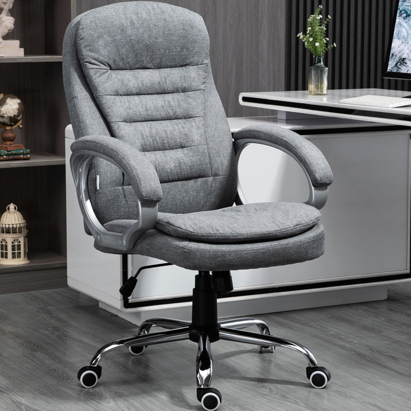 Chaise d'ordinateur à haut dossier en gris - hauteur réglable, rembourrage épais et siège de bureau ergonomique avec soutien lombaire confortable