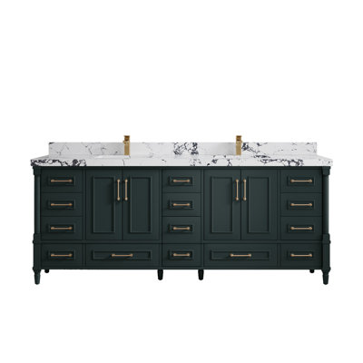 84 In. W X 22 In. D Aberdeen Double Sink Bathroom Vanity In Dark Forest Green With 2 In. Viola Night Quartz -  Willow Collections, ABD_DGN_VL_NG_84