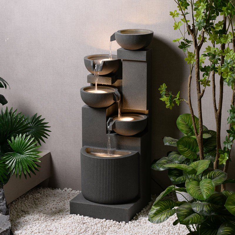 39.76” H 5-Tiers Cascading Bowls Outdoor Water Fountain