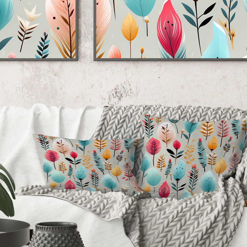 Motif de fougères pastel bohémien I - coussin à imprimé floral