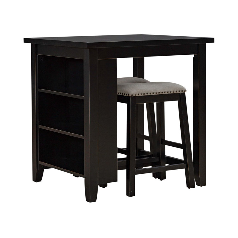 Black Transitional 3-Piece Counter Set with Storage Shelves
