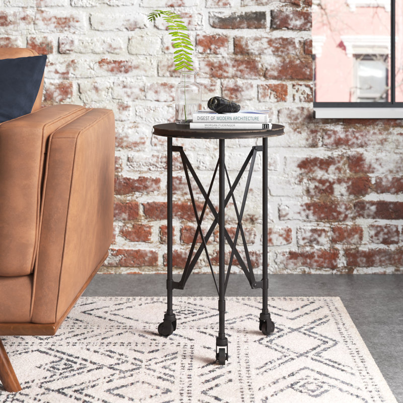 Jerlisha Iron Wheel End Table, Black