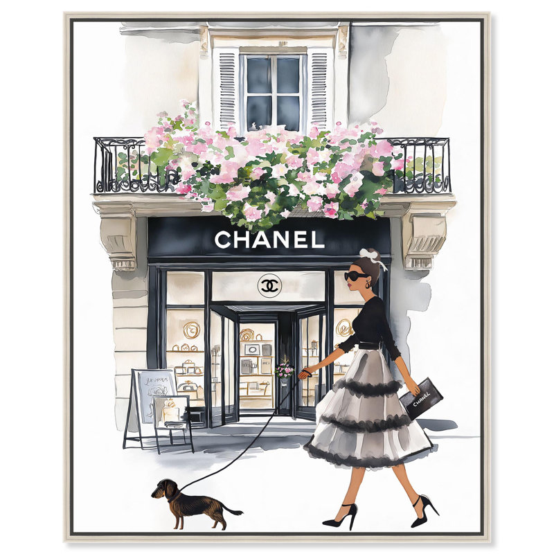 Art mural sur toile Parisian Dog Stroll par Art Remedy, Cadre argenté, H 31 po x l 25 po x P 2 po