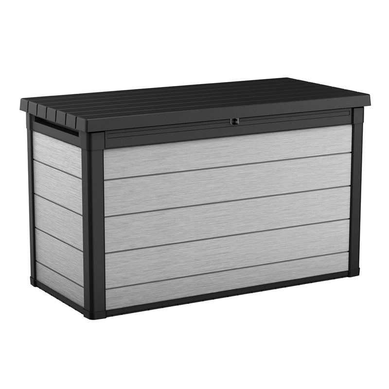 Boîte de rangement pour l'extérieur en résine durable de 200 gallons Keter Premier idéale pour le mobilier et les fournitures de jardin, gris