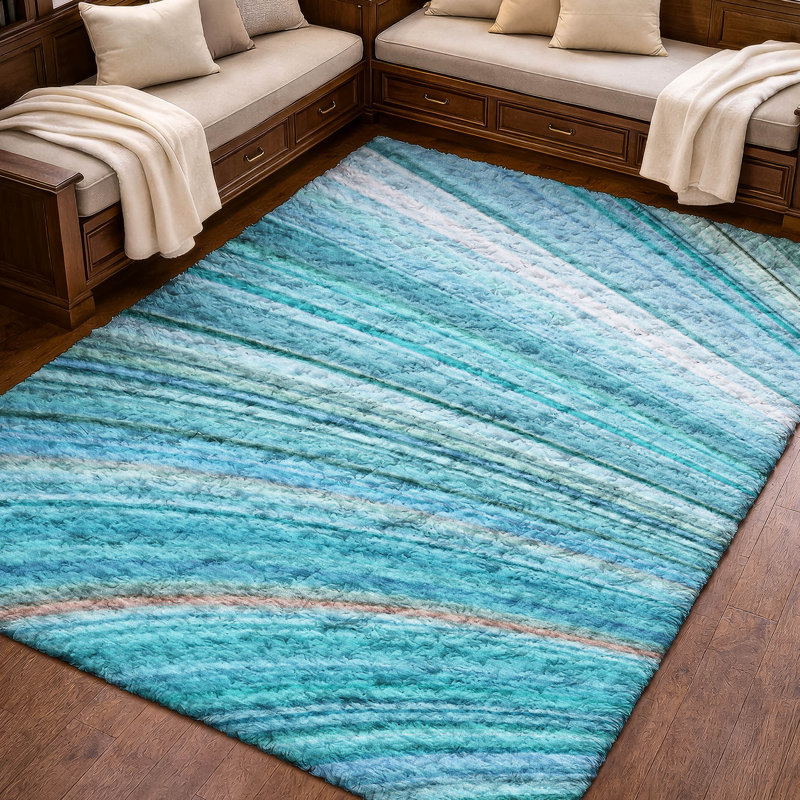 Tapis à poils longs lavable à la machine de qualité supérieure ADS585, Teal, 3' x 5'