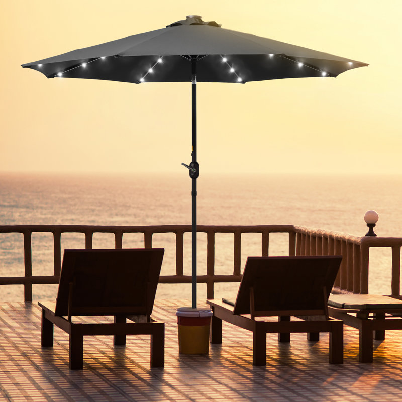 Améliorez votre espace extérieur: parasol rond de 9 pi à DEL avec protection UV, inclinaison facile et résistance au vent