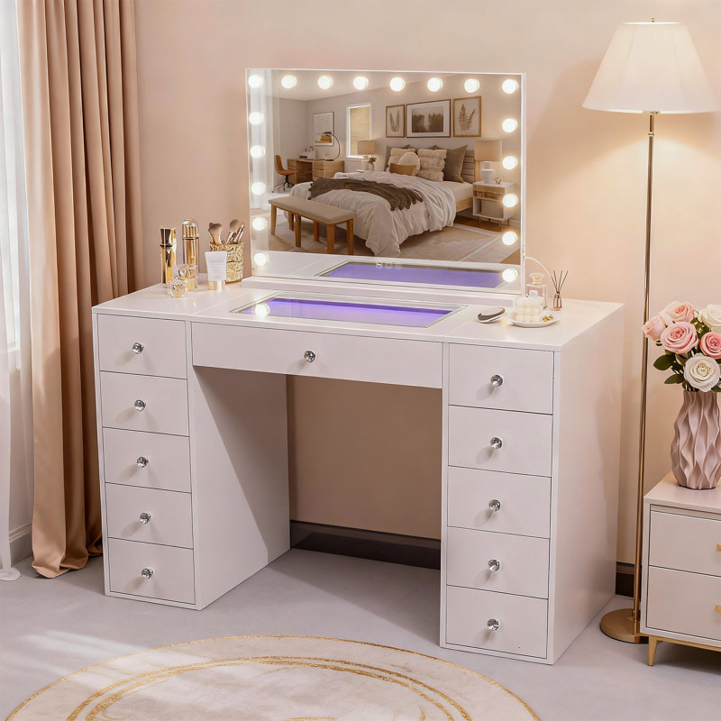 Bureau de maquillage pour coiffeuse avec miroir et lumières à DEL