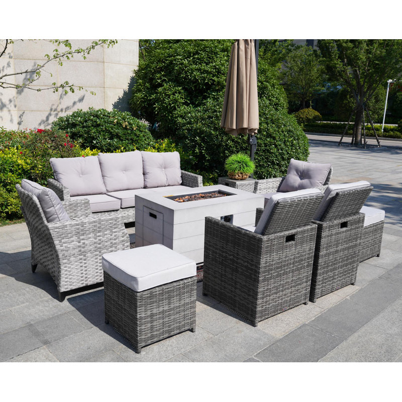 Wicker 9 - Person Patio Conversation Set with Cushions