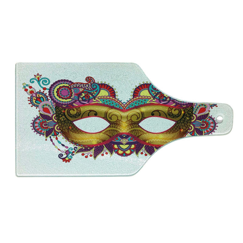 Planche à découper Ambesonne Mardi Gras en verre trempé orné jaune multicolore