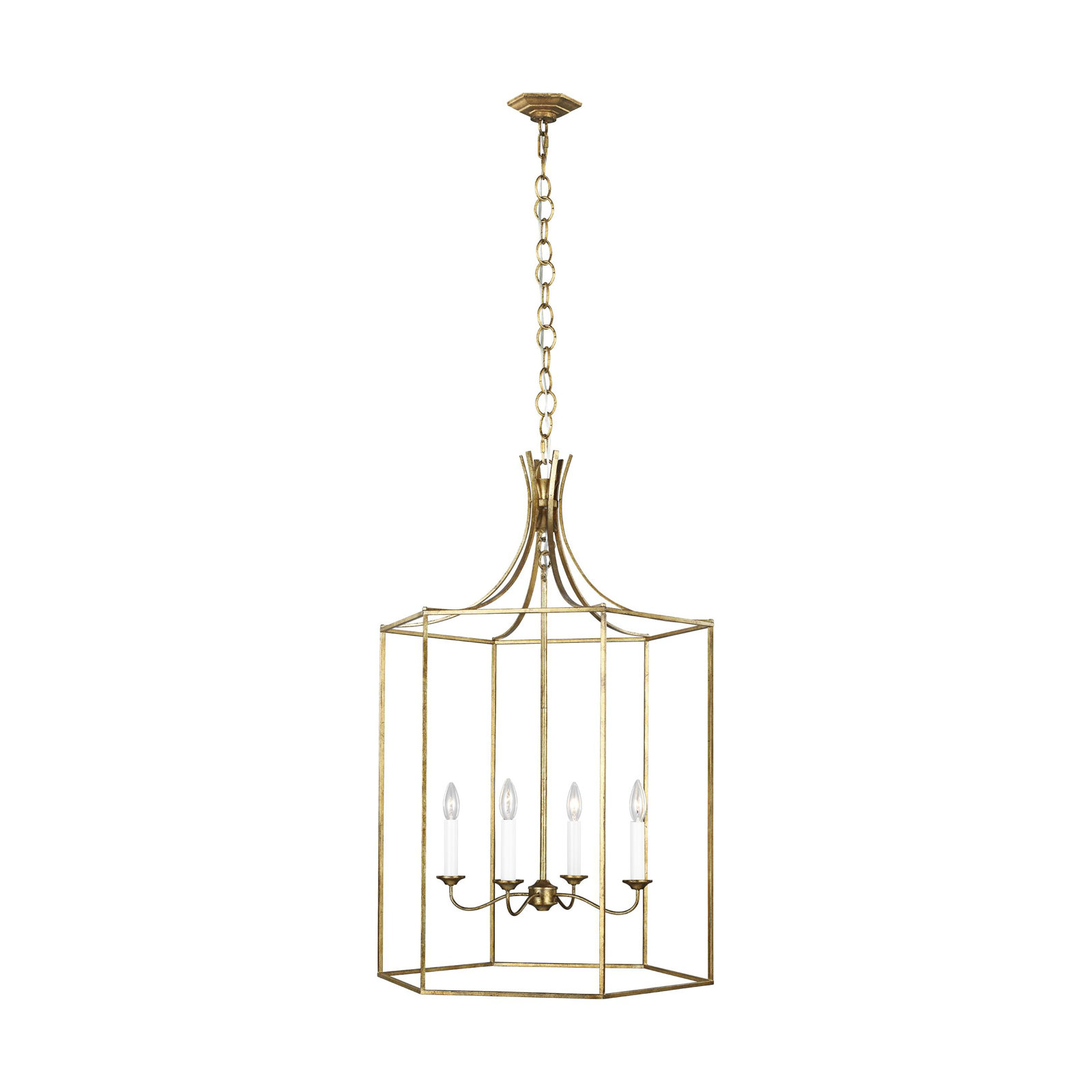 Suttons 4 - Light Dimmable Lantern Chandelier, Antique Gold, 37" H x 24" W x 24" D