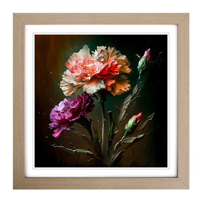 Carnation Flower Palette Knife Painting - Framed Print