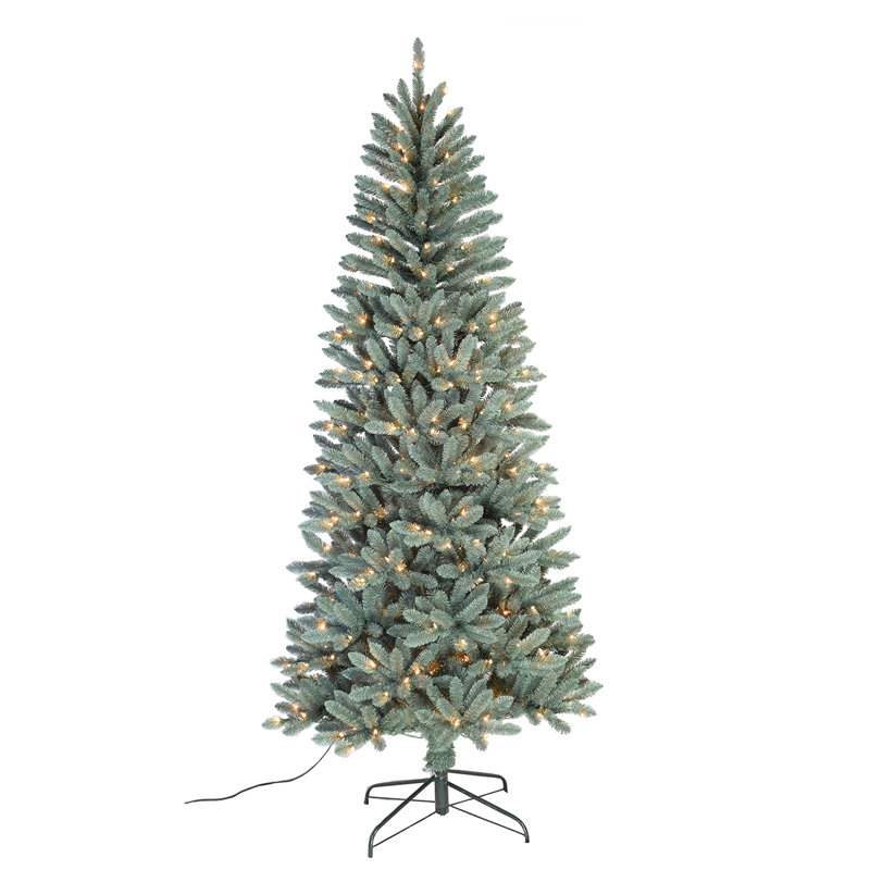 Arbre de Noël épinette artificiel bleu élancé, 7 pi 5 po