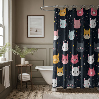 Rideau de douche 1 pièce Whimsical Feline Motifs