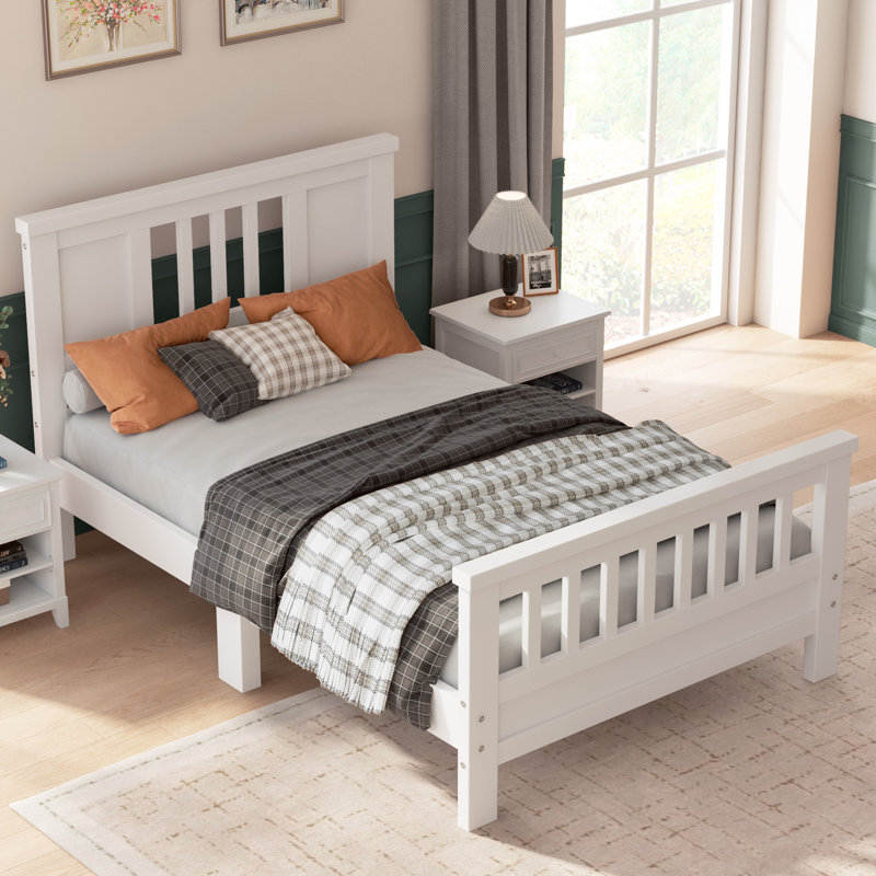 Lit plateforme simple en bois massif pour adolescents, cadre de lit avec tête de lit, lattes de bois, aucun sommier requis, blanc