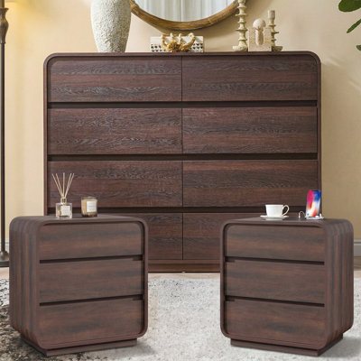 3-Piece Walnut Curved Bedroom Set with Charging Station