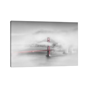 Golden Gate Bridge in Mist, San Francisco California Landmark, Vintage,  Orange, Beige Mist on the Golden Gate 