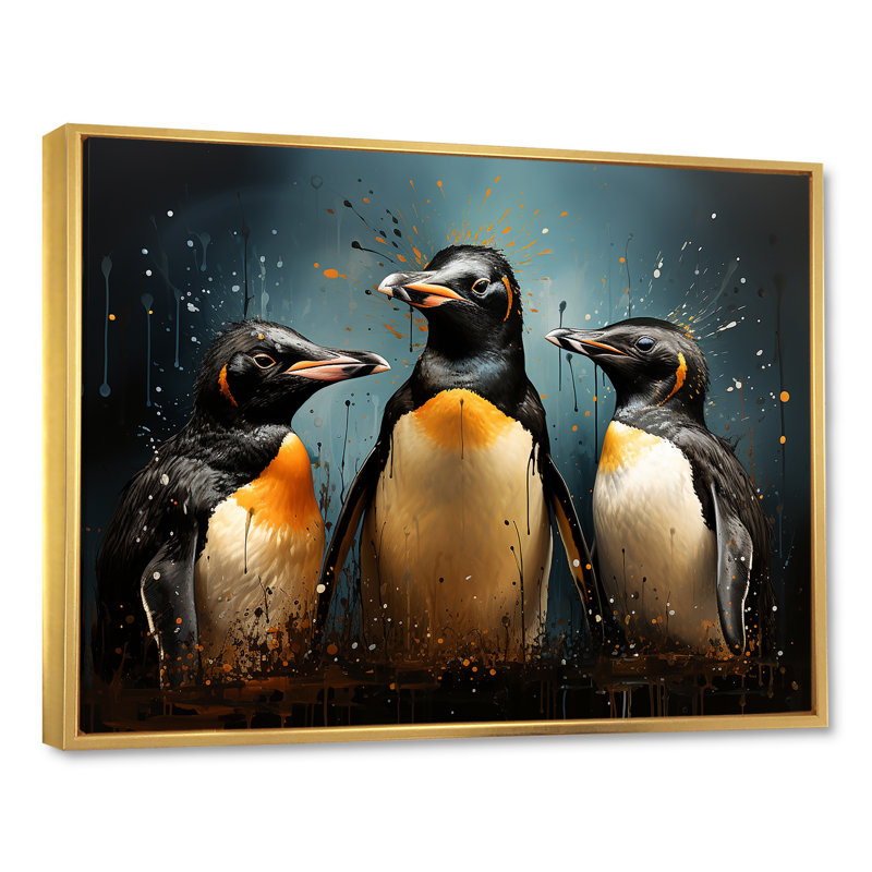 Cheng and Chic Penguins, H 30 po x l 40 po x P 1,5 po, Cadre flottant doré