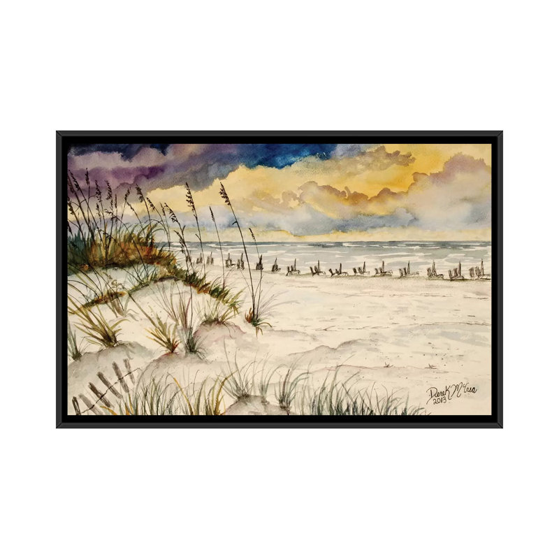 « destin beach, floride », impression sur toile, H 18 po x l 26 po x P 1,5 po, Toile avec cadre noir, Pas de tapis
