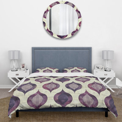 Ensemble de housse de couette beige mauve Mid-Century Trellis - Mid-Century