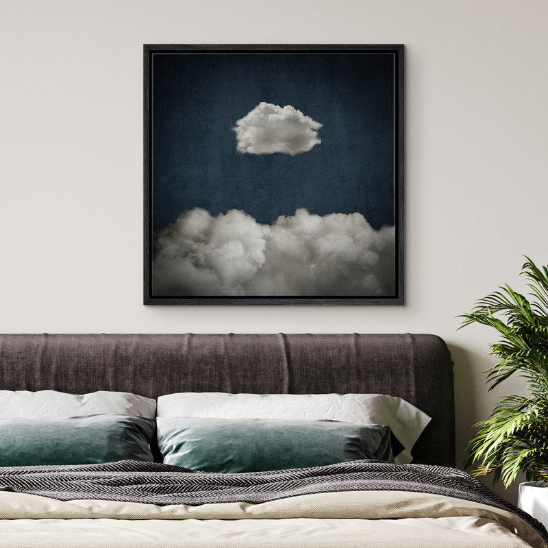«Pastel Navy Abstract Sky Clouds Modern Relaxing Minimalist», reproduction sur toile flottante, Noir, H 16 po x l 16 po
