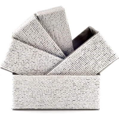 5-Pack Decorative Storage Baskets Stackable Woven Basket with Fabric Liner