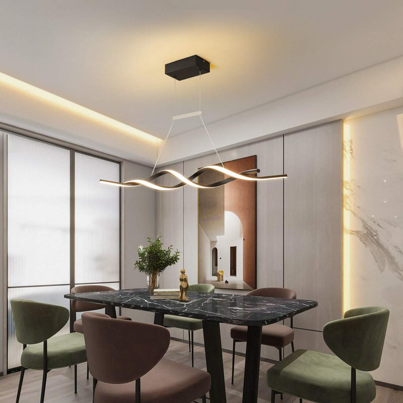 Luminaires de lustre modernes, luminaire suspendu à DEL à intensité variable avec télécommande, lustres à vagues en acrylique 3000K-6000K, 28W, noir