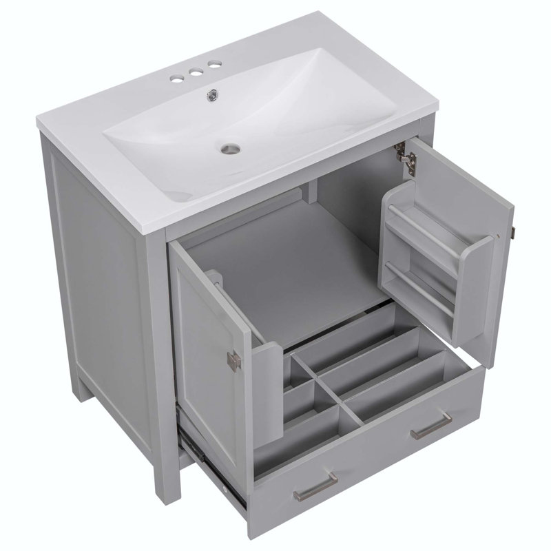 Meuble-lavabo simple 30 po avec plateau en résine Cordle, Gris