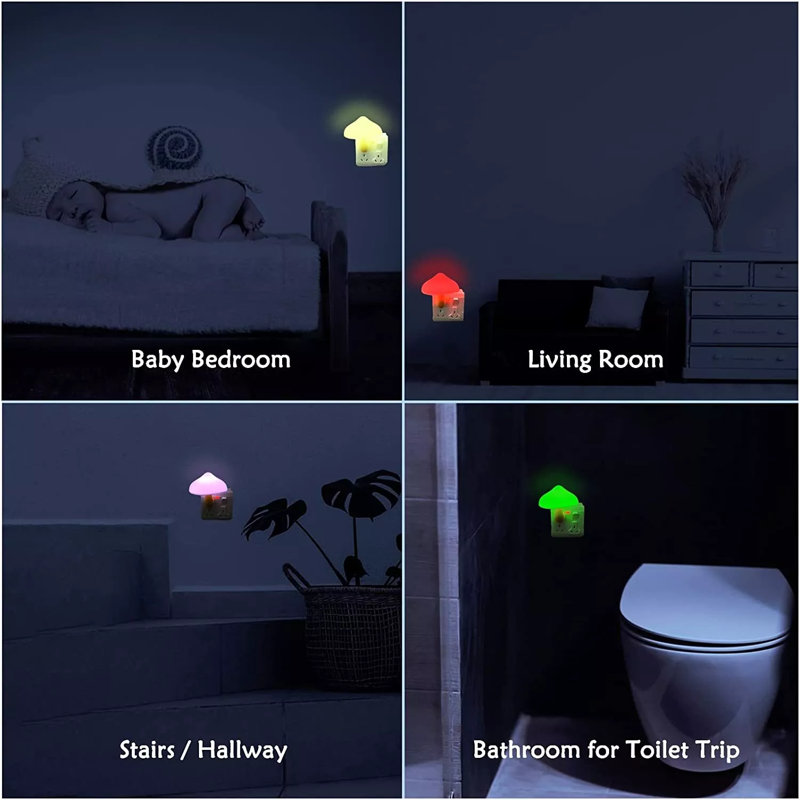 3Pcs/Set 7Colors Led Night Lights Mushroom Gradient Light Sensor Plug-In Wall Decor