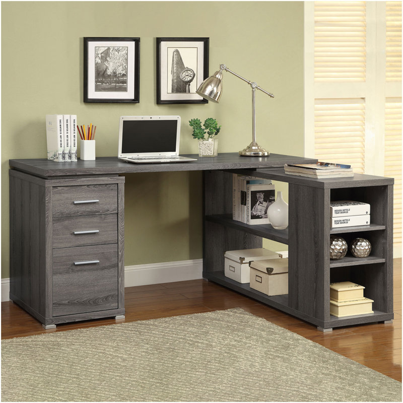 Bureau en L gris à 3 tiroirs Tona, Gris