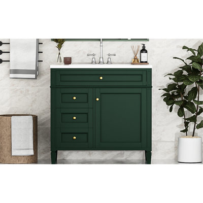 Meuble-lavabo de 36 po avec lavabo supérieur, conception moderne, fabrication. 2 tiroirs, tiroir coulissant, rangement spacieux. Robinets centraux de 4 po compatibles. Céramique de couleur 36 po. Couleur et fonctionnalité. Tiroir pour robinet.